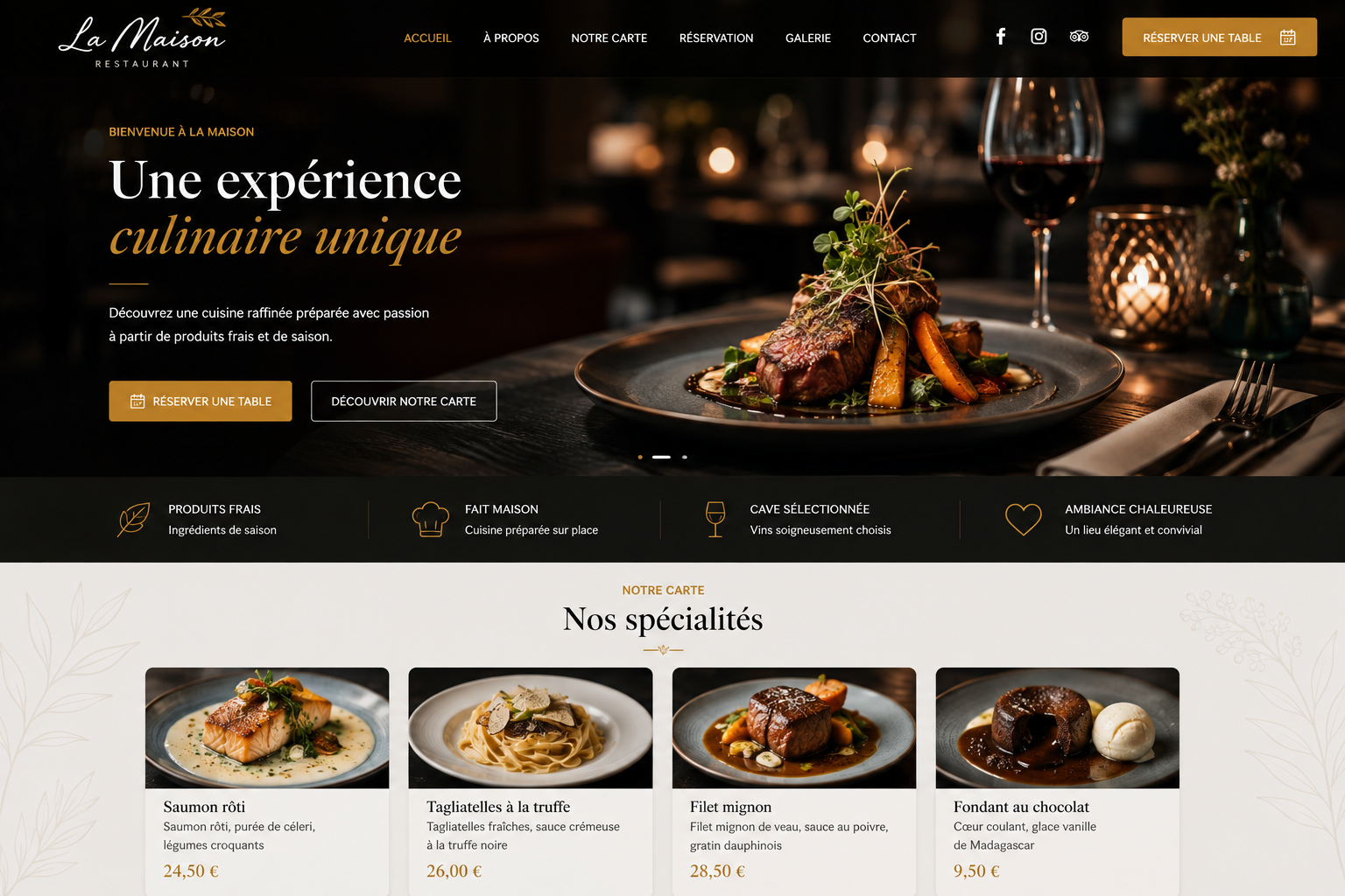 Création d'un site web pour restaurant